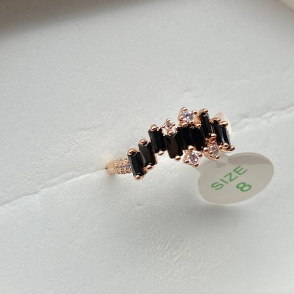 Black Onyx CZ on Rose Gold Plating RBP5768 Ring Size 8 - Picture 2 of 4